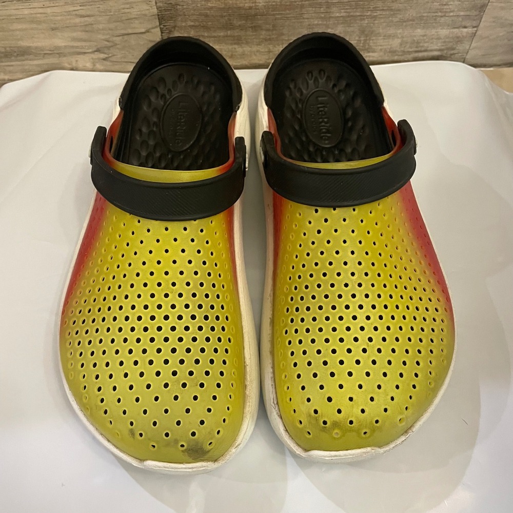 Crocs LiteRide Clogs Yellow Red Ombre Sunset Women 10 Men 8 Comfort Shoes